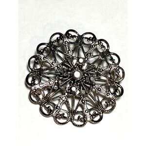 Filigree Brooch 1.7 in Pin Jewelry Silvertone Rhinestones